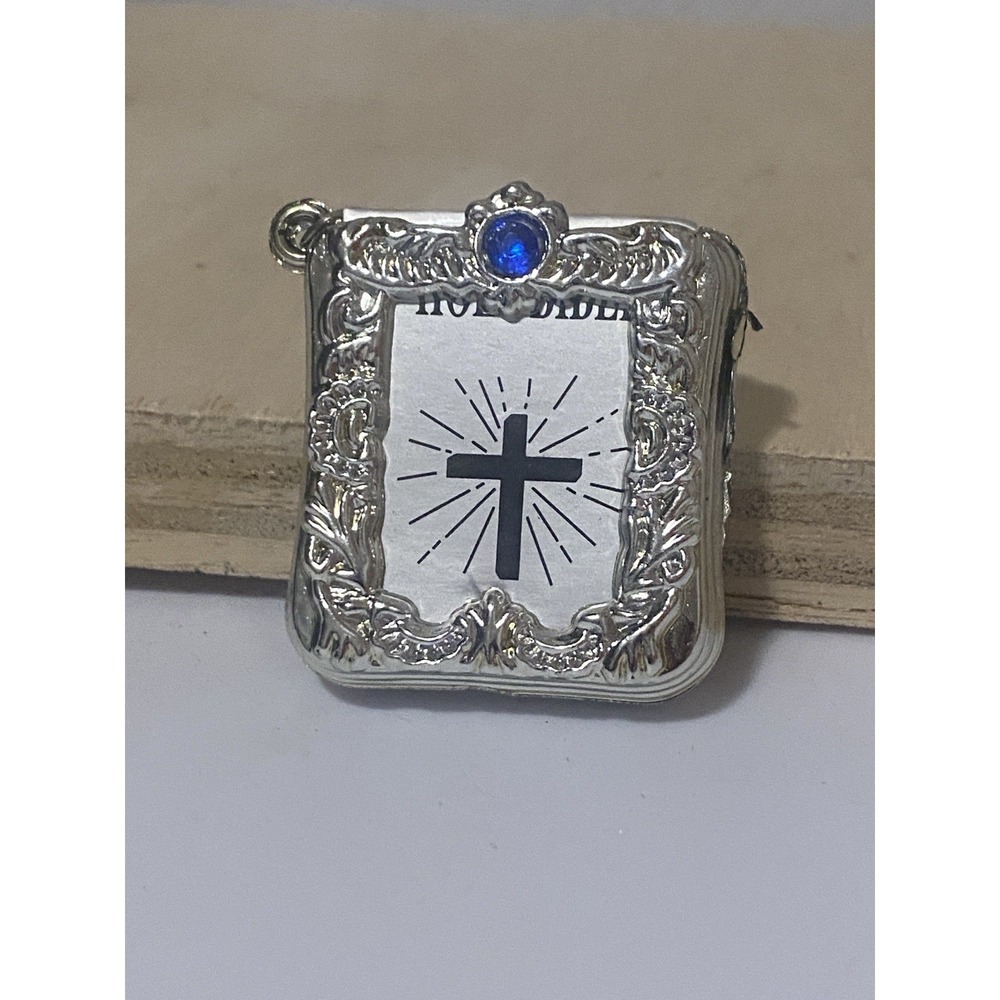 Miniature Bible Keychain with Blue Bead &  Holy Book